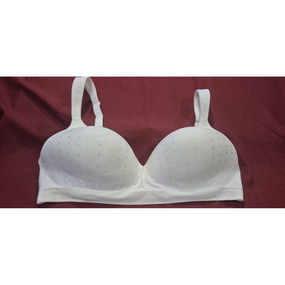 Bali 38D Ivory No Underwire Comfort Bra Lightly Padded  Polka Dot Worn Once EUC